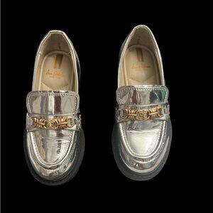 Sam Edelman Silver Kids Loafers with Gold Accent